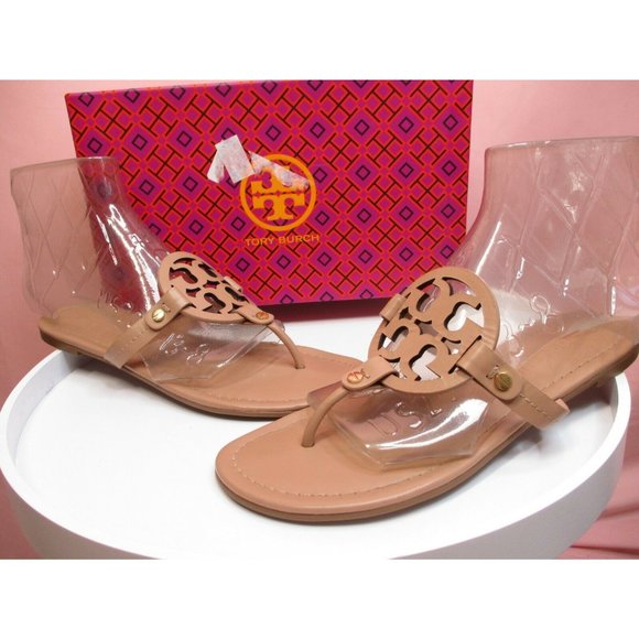 Tory Burch Miller sz 9 Leather Thong Sandals Slide Calf Leather Light Makeup